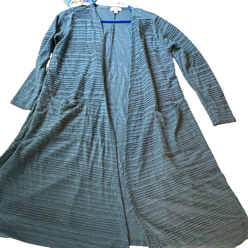 LuLaRoe Women’s slate Blue Textured Open Front Long Duster Cardigan Pockets M